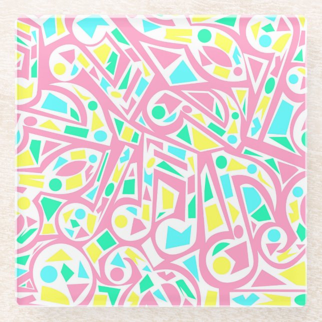 Cool and Colourful Abstract Music Notes Glass Coaster (Front)