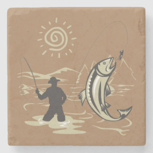 Cool and Colourful Catching a Fish in Summer Stone Coaster