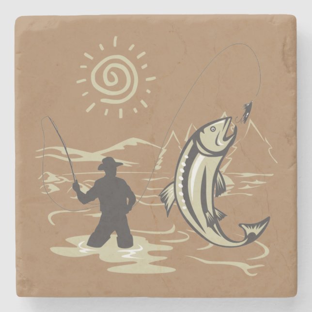Cool and Colourful Catching a Fish in Summer Stone Coaster (Front)