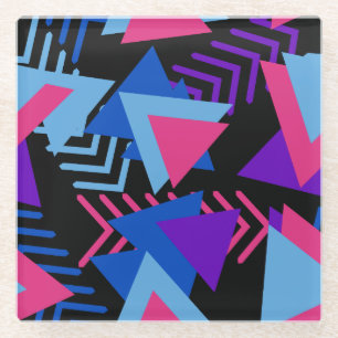 Cool and Colourful Geometric Shapes and Lines Glass Coaster