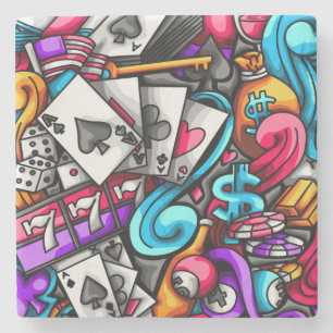 Cool and Colourful Las Vegas Casino Gambling Doodl Stone Coaster