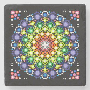 Cool and Colourful Mandala Floral Pattern Stone Coaster