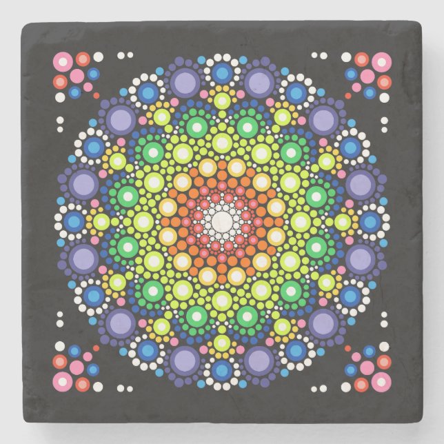 Cool and Colourful Mandala Floral Pattern Stone Coaster (Front)