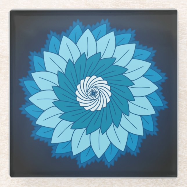 Cool and Colourful Mandala Pattern Blue Flames Glass Coaster (Front)