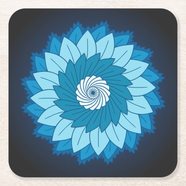 Cool and Colourful Mandala Pattern Blue Flames Square Paper Coaster (Front)