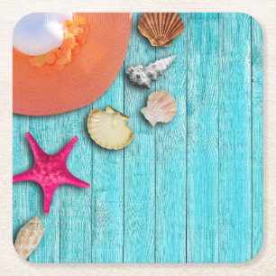Cool and Colourful Ocean Themed Square Paper Coaster