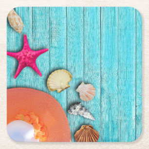 Cool and Colourful Ocean Themed Square Paper Coaster