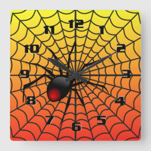 Cool and Creepy 3D spider on web Halloween Square Wall Clock