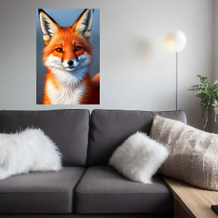 cool and cute red fox portrait AI Art Poster