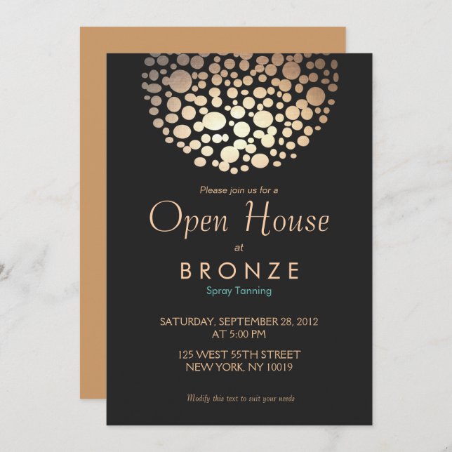 Cool and Elegant Gold Circles Sphere Tanning Salon Invitation (Front/Back)