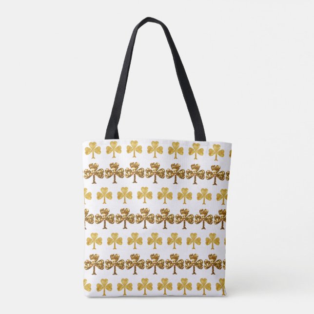 Cool and Elegant Gold Shamrock Pattern St. Patrick Tote Bag (Back)