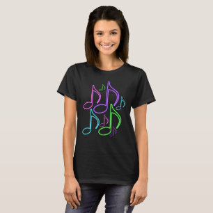 Cool and Fun Bright Neon Music Notes T-Shirt