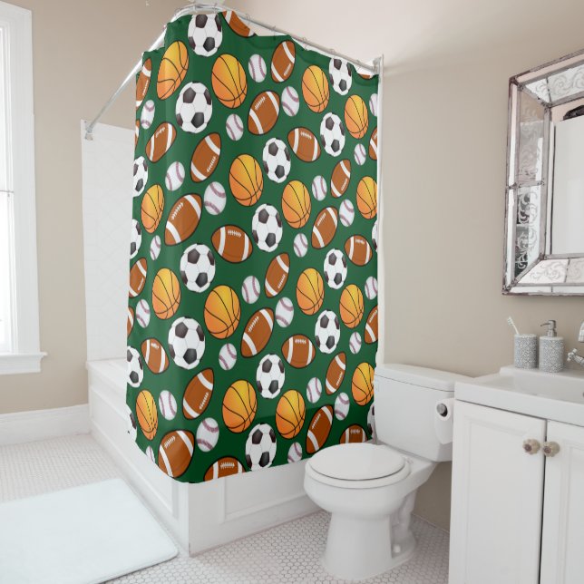 Cool and Fun Different sport theme Pattern Shower Curtain (In Situ)