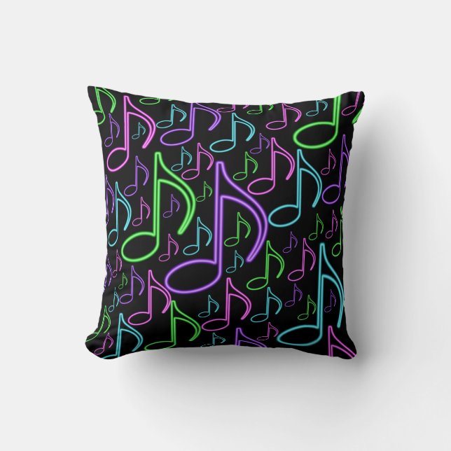 Cool and Fun Neon Music Note Collage Cushion (Front)