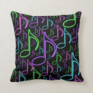 Cool and Fun Neon Music Note Collage Cushion