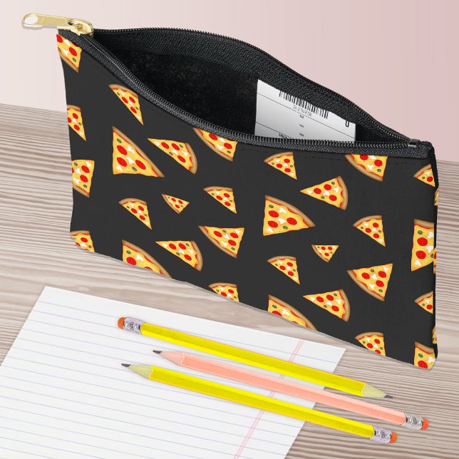 Cool and fun pizza slices pattern dark grey accessory pouch (Cool and fun pizza slices pattern dark gray accessory pouch with custom background. )