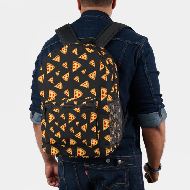 Cool and fun pizza slices pattern dark grey printed backpack (Insitu (Model))