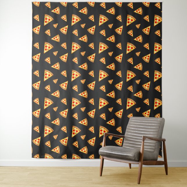 Cool and fun pizza slices pattern dark grey tapestry (In Situ)