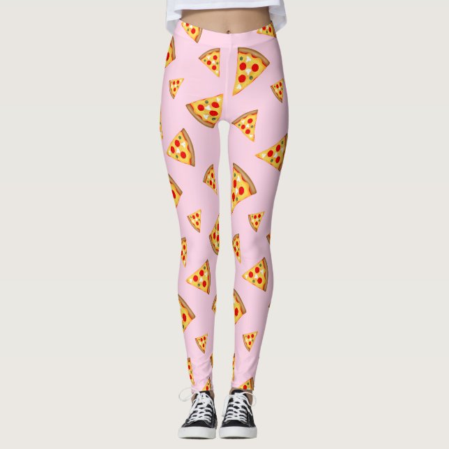 Cool and fun pizza slices pattern light pink leggings (Front)
