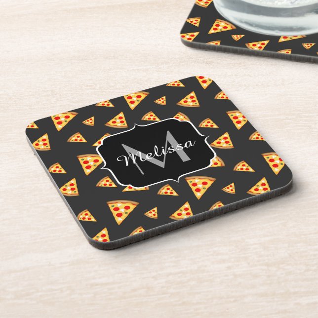 Cool and fun pizza slices pattern Monogram Coaster (Left Side)