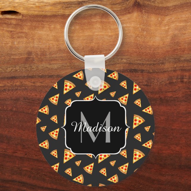 Cool and fun pizza slices pattern Monogram Key Ring (Front)
