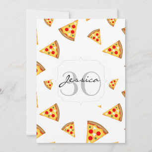 Cool and fun pizza slices pattern Monogram white Invitation