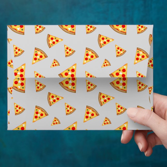 Cool and fun pizza slices pattern on grey envelope (Hand)