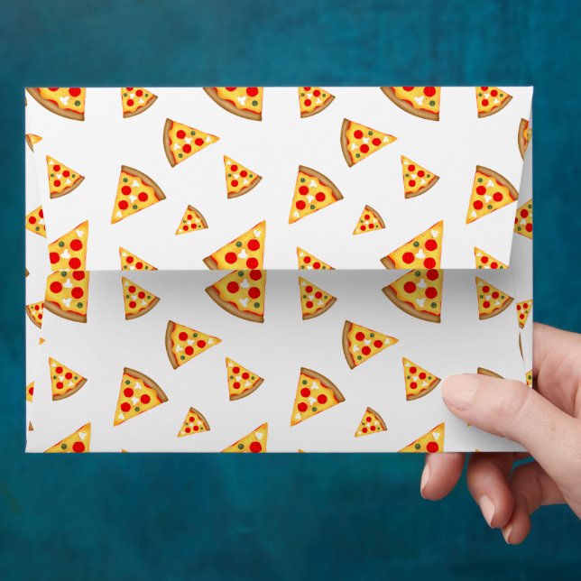 Cool and fun pizza slices pattern on white envelope (Hand)