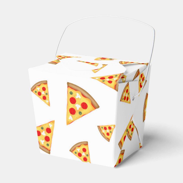 Cool and fun pizza slices pattern on white favour box (Front Side)