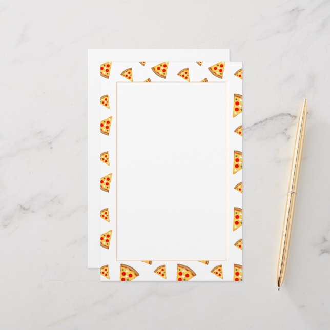 Cool and fun pizza slices pattern on white stationery (Front/Back In Situ)