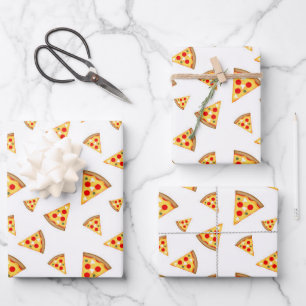 Cool and fun pizza slices pattern on white wrapping paper sheet