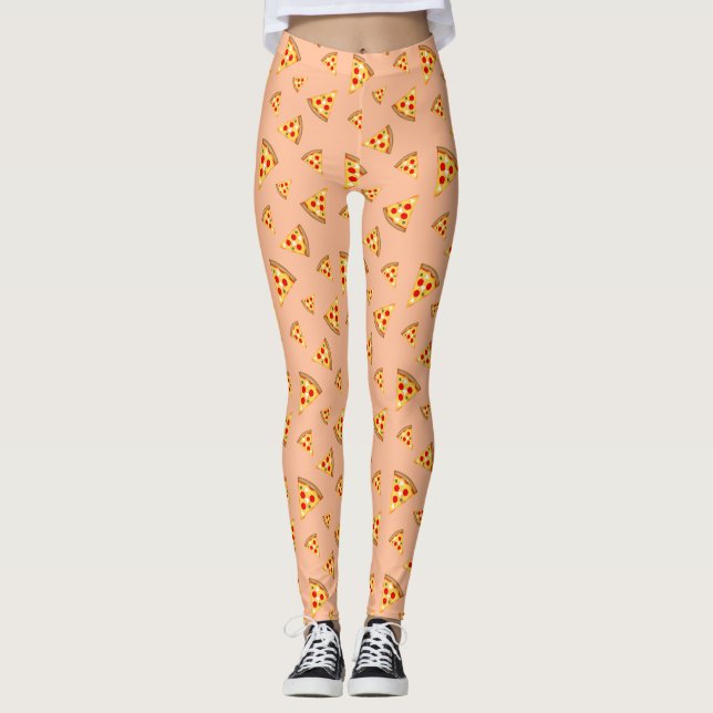 Cool and fun pizza slices pattern peach leggings (Front)