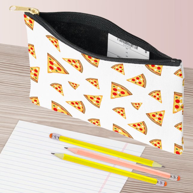 Cool and fun pizza slices pattern white accessory pouch (Cool and fun pizza slices pattern accessory pouch. Custom background color bags. )