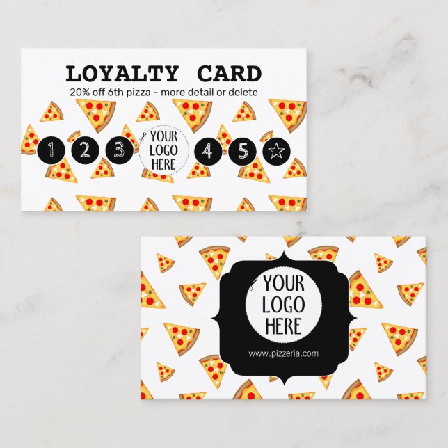 Cool and fun pizza slices pattern Your logo white Loyalty Card (Front/Back)