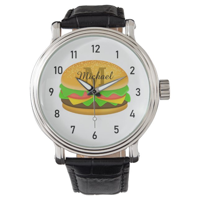 Cool and fun yummy burger Monogram and numbers  Watch (Front)