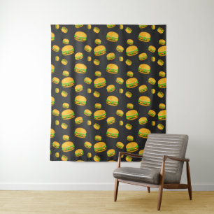 Cool and fun yummy burger pattern dark grey Wall Tapestry