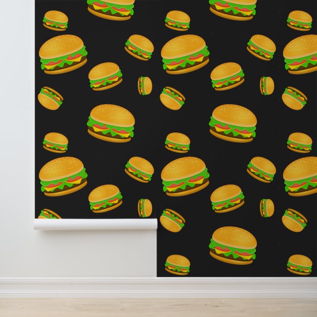 Cool and fun yummy burger pattern dark grey wallpaper (Application)