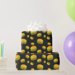 Cool and fun yummy burger pattern dark grey wrapping paper