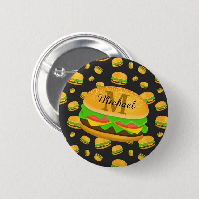 Cool and fun yummy burger pattern Monogram 6 Cm Round Badge (Front & Back)