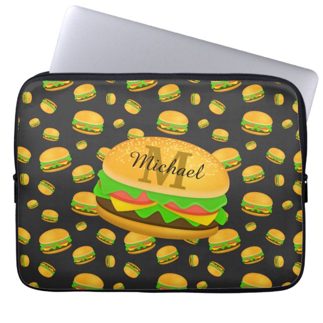 Cool and fun yummy burger pattern Monogram Laptop Sleeve (Front)