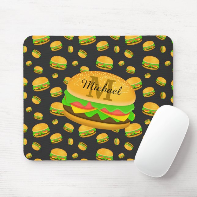 Cool and fun yummy burger pattern Monogram Mouse Pad (With Mouse)