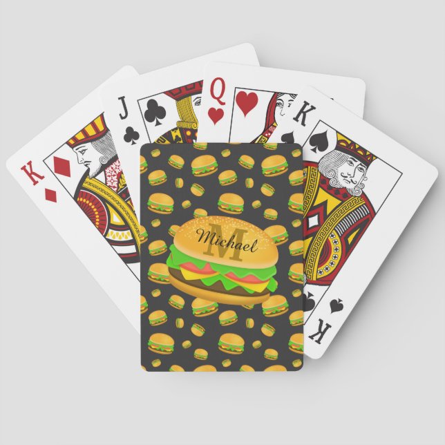 Cool and fun yummy burger pattern Monogram Playing Cards (Back)