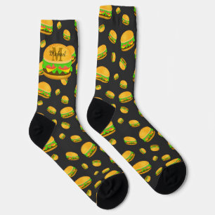 Cool and fun yummy burger pattern Monogram Socks