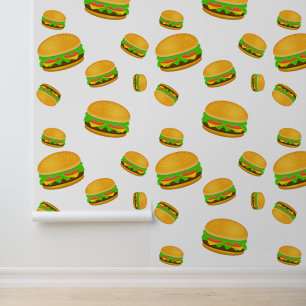 Cool and fun yummy burger pattern white wallpaper