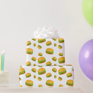 Cool and fun yummy burger pattern white wrapping paper