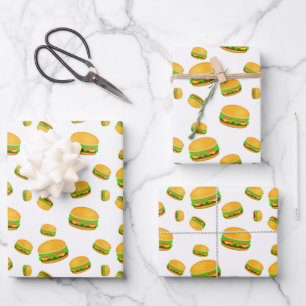 Cool and fun yummy burger pattern white wrapping paper sheet