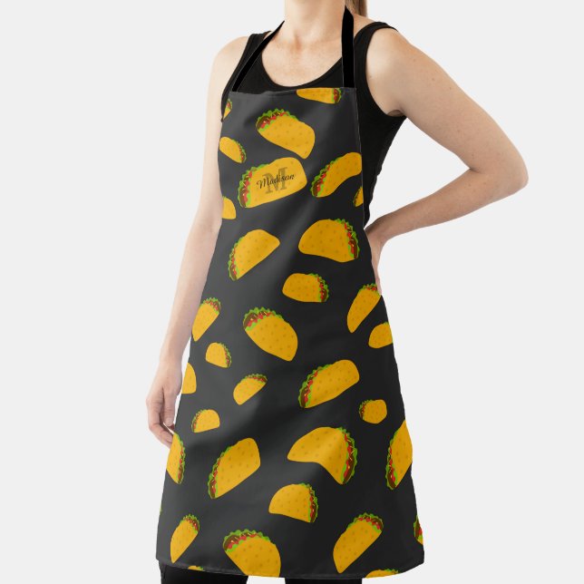 Cool and fun yummy taco pattern Monogram Apron (Insitu)
