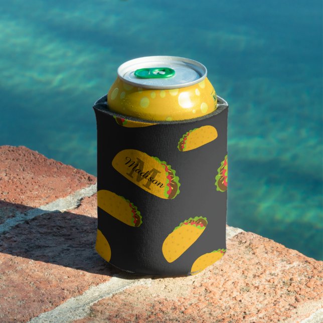 Cool and fun yummy taco pattern Monogram Can Cooler (In Situ Pool)