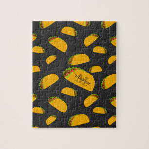 Cool and fun yummy taco pattern Monogram Jigsaw Puzzle