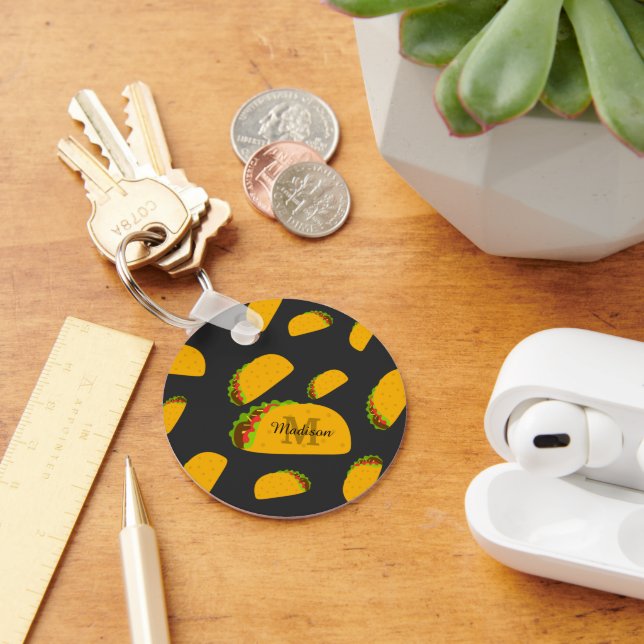 Cool and fun yummy taco pattern Monogram Key Ring (Desk)